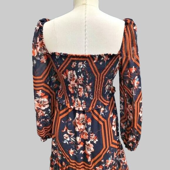 NWT EVIE ANTHROPOLOGIE NAVY FLORAL PRINT TIERED MAXI DRESS MEDIUM - Picture 4 of 7